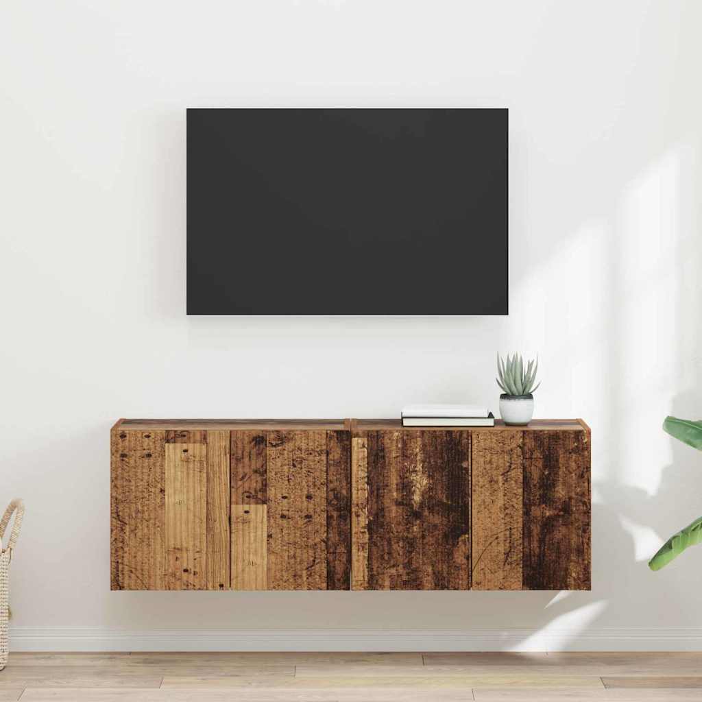 Meuble TV Mural de Rangement en Chêne Artisanal - 2 Portes-Mon Meuble TV-Bois ancien-59,5 x 31 x 40 cm-2-17