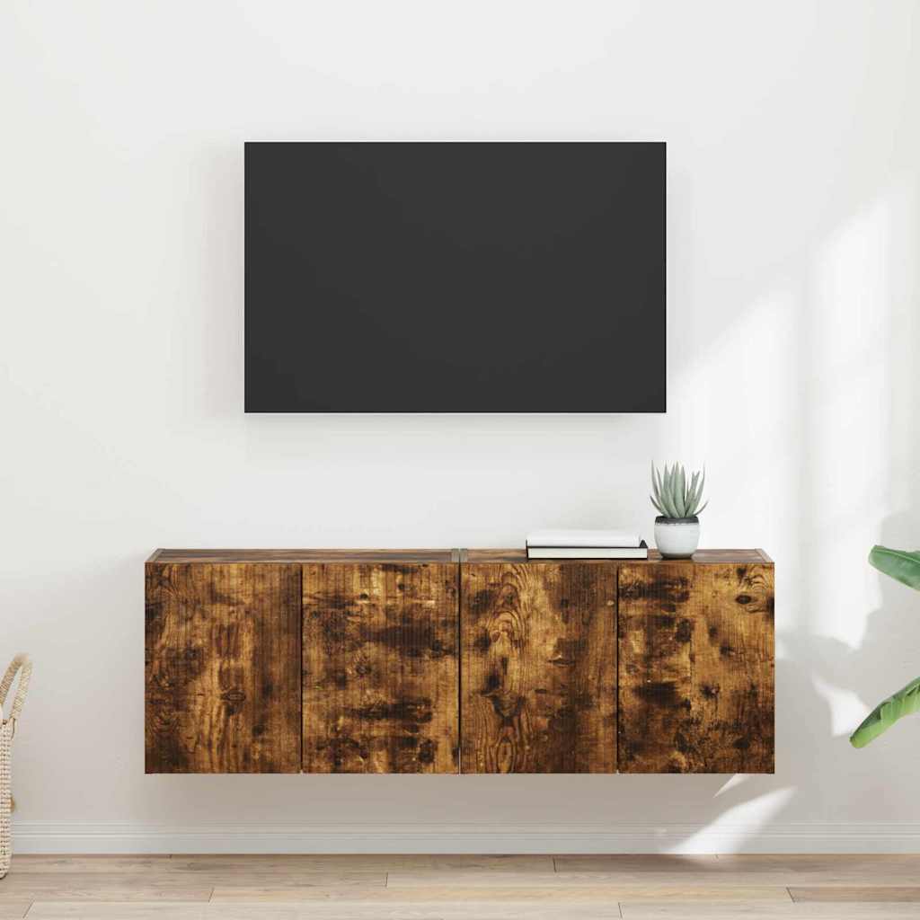 Meuble TV Mural de Rangement en Chêne Artisanal - 2 Portes-Mon Meuble TV-Chêne fumé-59,5 x 31 x 40 cm-2-16