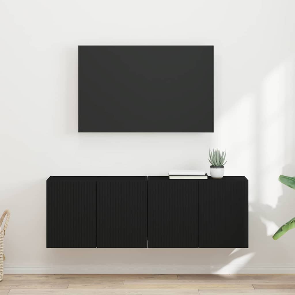 Meuble TV Mural de Rangement en Chêne Artisanal - 2 Portes-Mon Meuble TV-Noir-59,5 x 31 x 40 cm-2-20