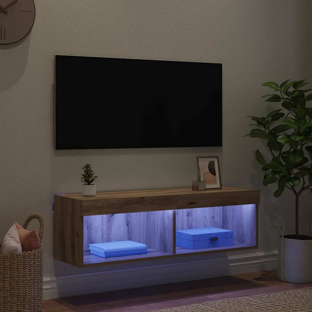 Meuble TV Mural en Bois avec LED - 100 cm-Mon Meuble TV-5
