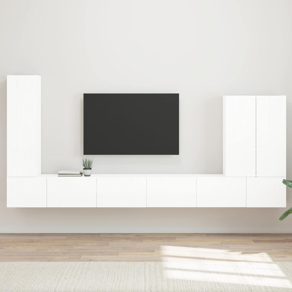 Meuble TV Mural en Bois Gris Sonoma - 6 Pièces-Mon Meuble TV-Blanc brillant-17
