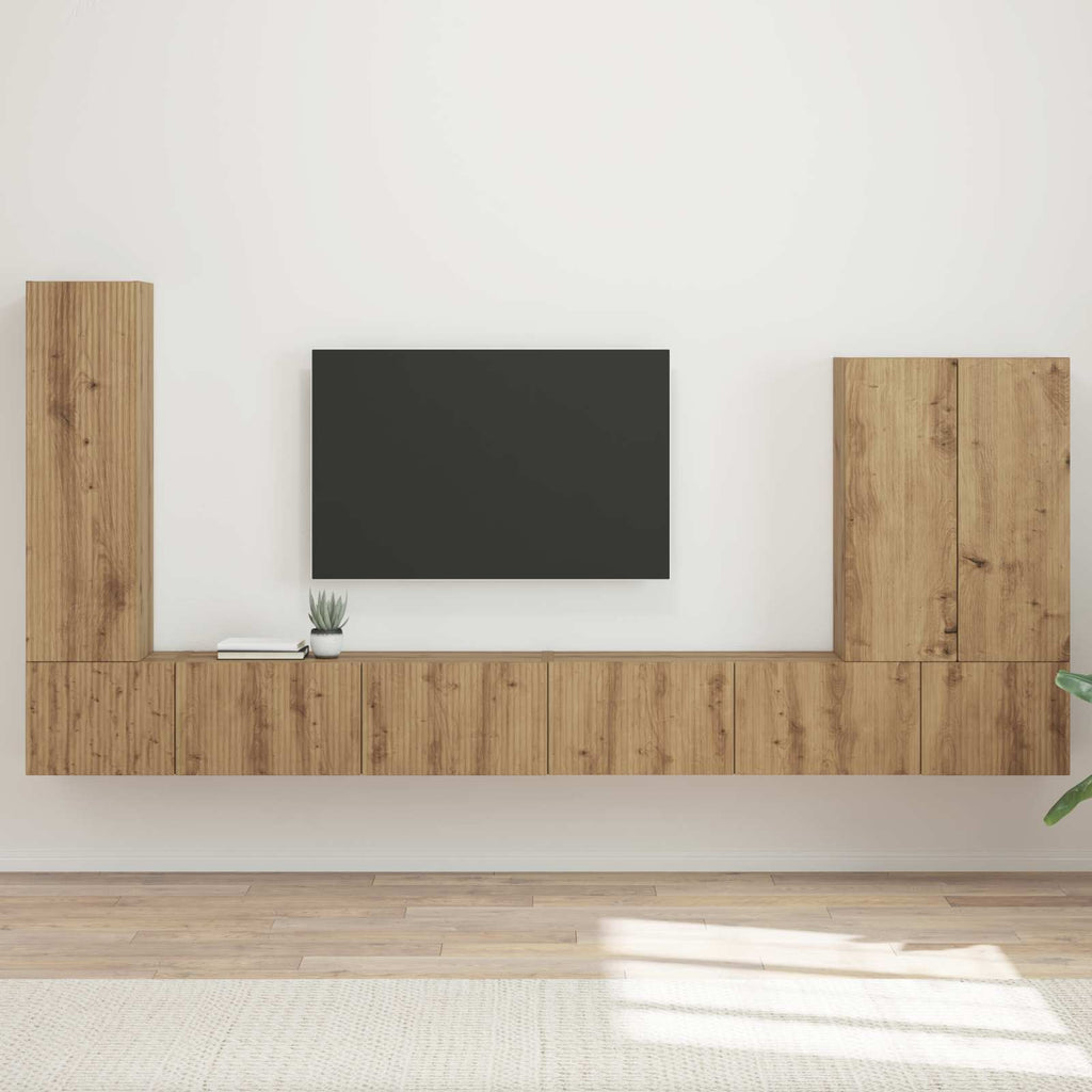Meuble TV Mural en Bois Gris Sonoma - 6 Pièces-Mon Meuble TV-Chêne artisanal-20