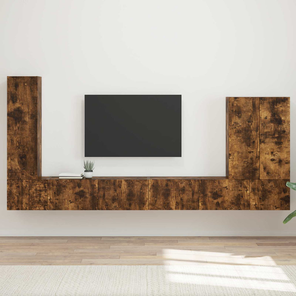 Meuble TV Mural en Bois Gris Sonoma - 6 Pièces-Mon Meuble TV-Chêne fumé-18