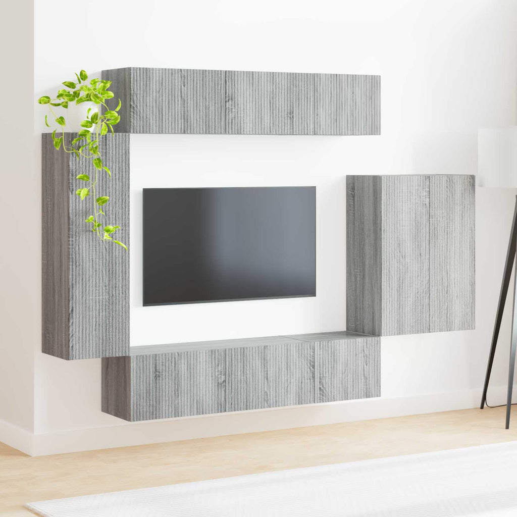 Meuble TV Mural en Bois Gris Sonoma - 6 Pièces-Mon Meuble TV-Gris béton-4
