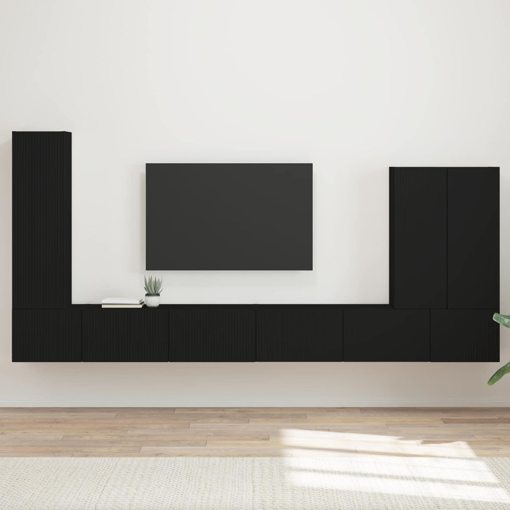 Meuble TV Mural en Bois Gris Sonoma - 6 Pièces-Mon Meuble TV-Noir-14
