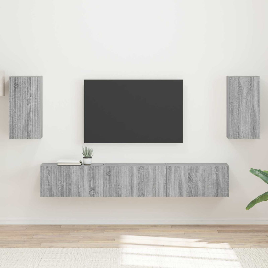 Meuble TV Mural Gris Effet Chêne - 5 Pièces-Mon Meuble TV-2