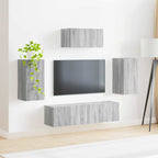 Meuble TV Mural Gris Effet Chêne - 5 Pièces-Mon Meuble TV-4