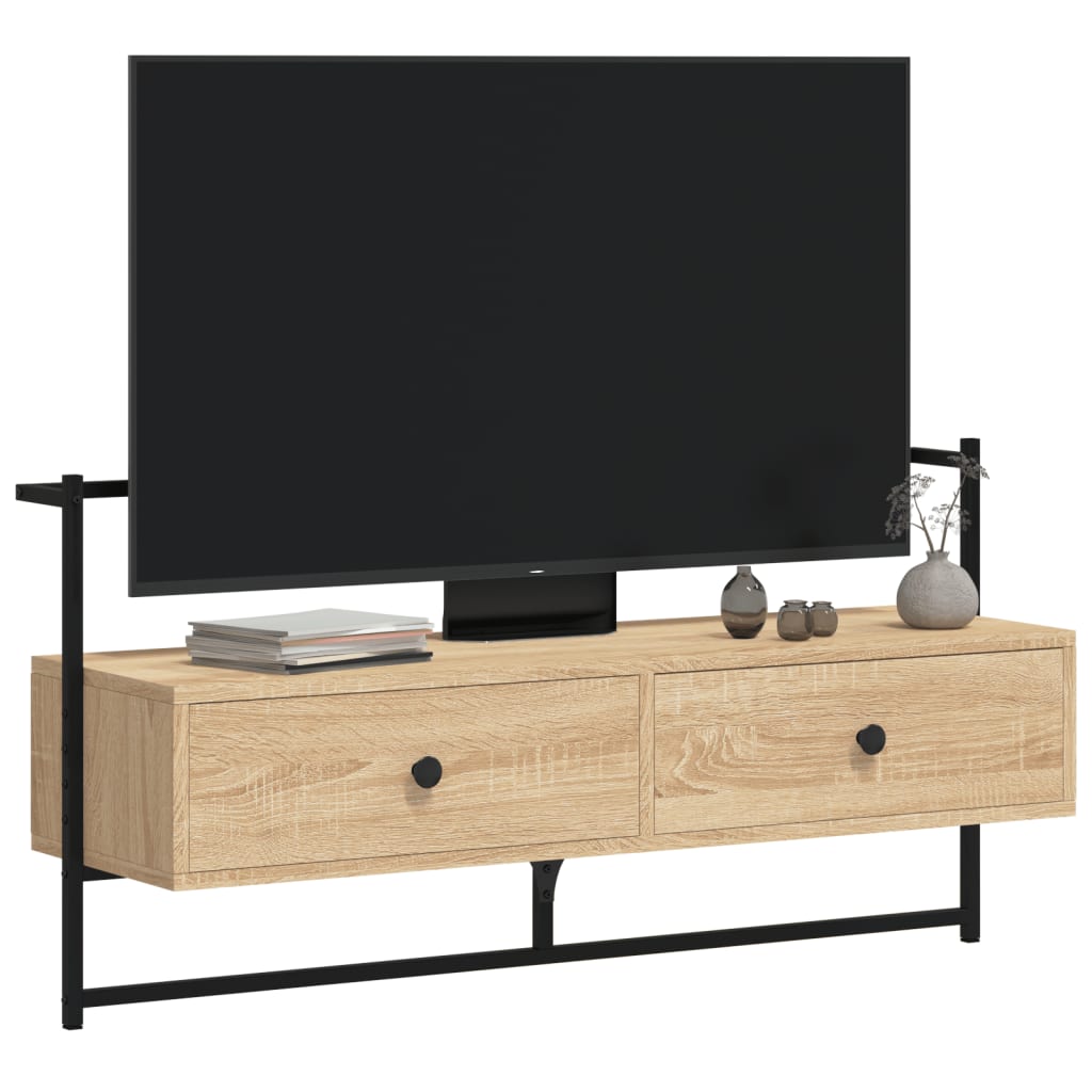 Meuble TV Mural Industriel Effet Chêne et Métal - 100 cm-Mon Meuble TV-Chêne fumé-60.5 cm-1-4