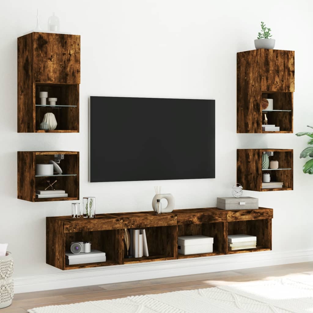 Meuble TV Mural LED Effet Chêne Fumé - 30 cm-Mon Meuble TV-30 cm-30 cm-1-5