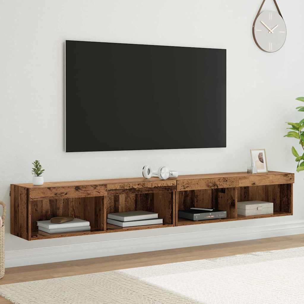 Meuble TV Mural LED en Bois Ancien - 200 cm-Mon Meuble TV-2