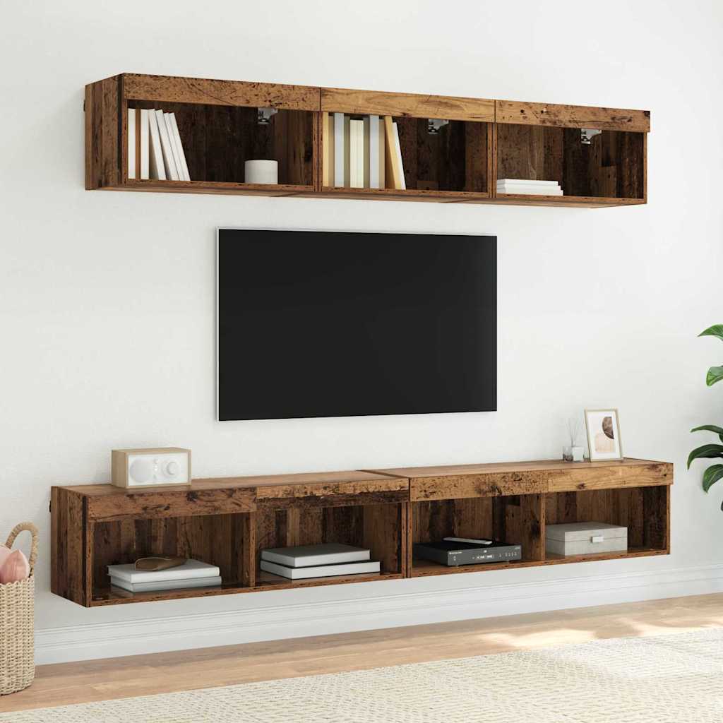 Meuble TV Mural LED en Bois Ancien - 200 cm-Mon Meuble TV-6