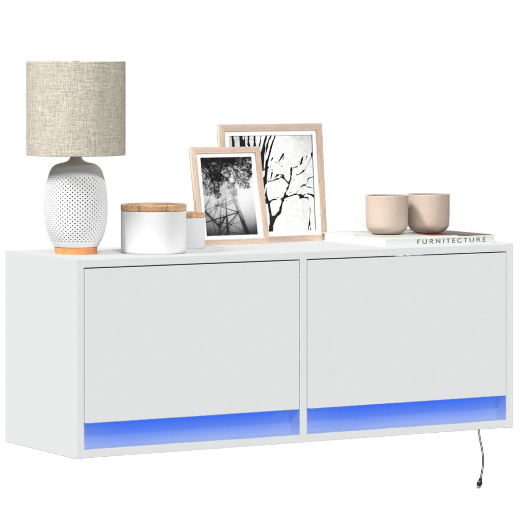 Meuble TV Mural LED en Bois Gris Béton - 140 cm-Mon Meuble TV-Blanc-100 cm-17