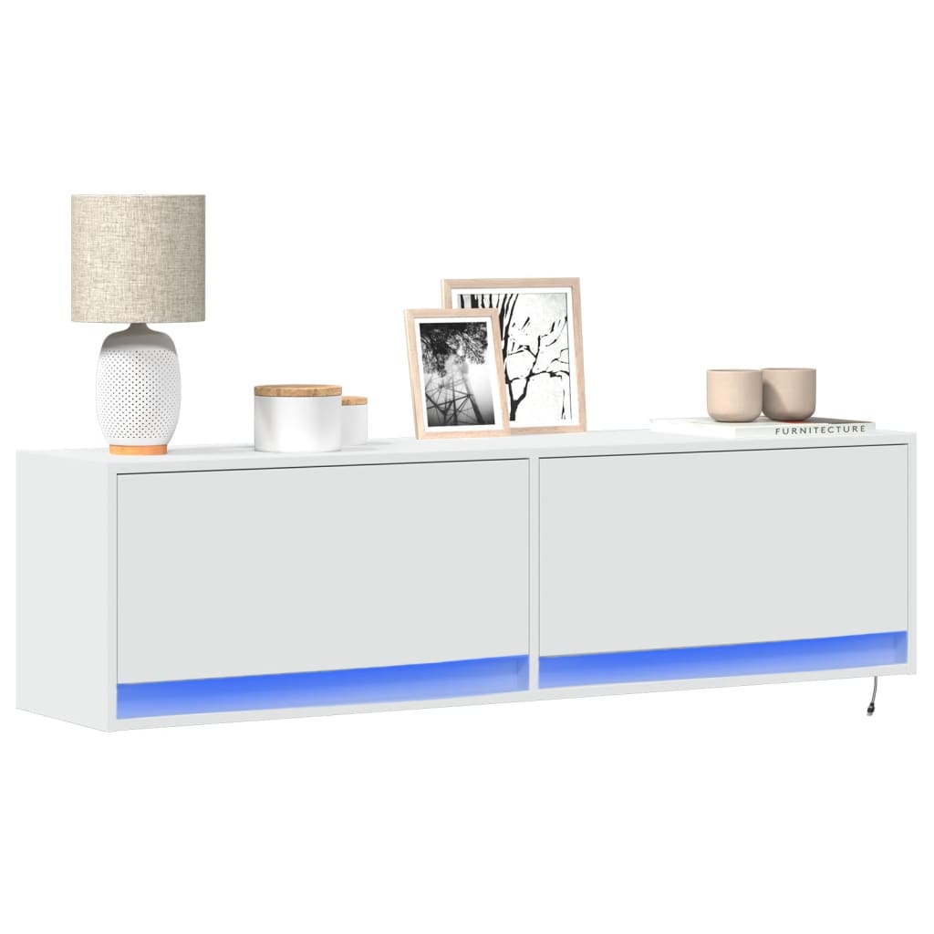 Meuble TV Mural LED en Bois Gris Béton - 140 cm-Mon Meuble TV-Blanc-140 cm-27