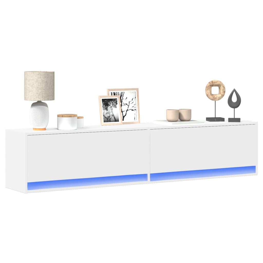 Meuble TV Mural LED en Bois Gris Béton - 140 cm-Mon Meuble TV-Blanc-180 cm-16