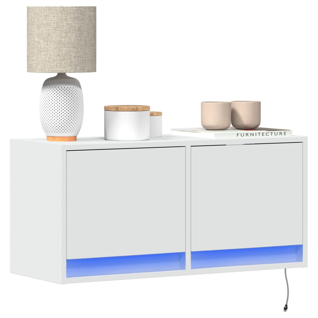 Meuble TV Mural LED en Bois Gris Béton - 140 cm-Mon Meuble TV-Blanc-80 cm-33
