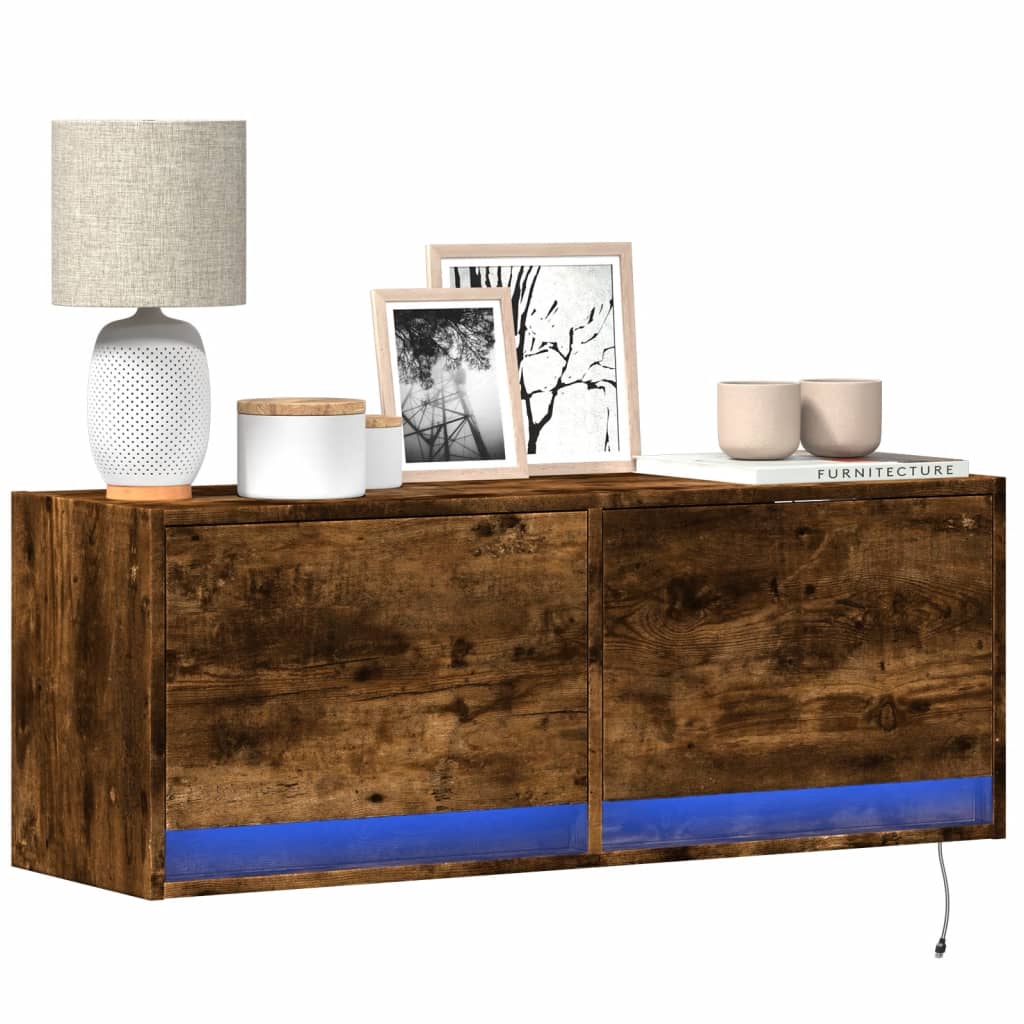 Meuble TV Mural LED en Bois Gris Béton - 140 cm-Mon Meuble TV-Chêne fumé-100 cm-21