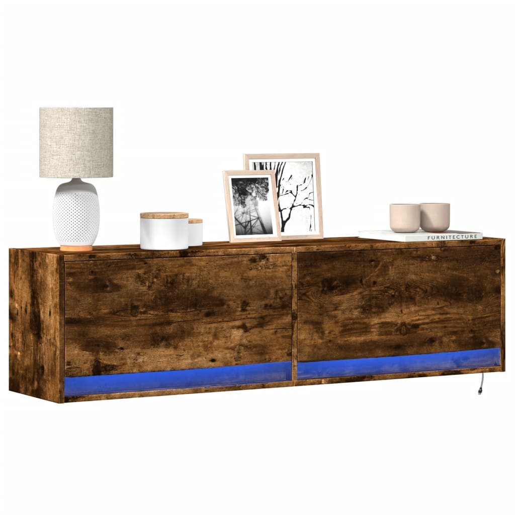 Meuble TV Mural LED en Bois Gris Béton - 140 cm-Mon Meuble TV-Chêne fumé-140 cm-24
