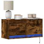 Meuble TV Mural LED en Bois Gris Béton - 140 cm-Mon Meuble TV-Chêne fumé-80 cm-35