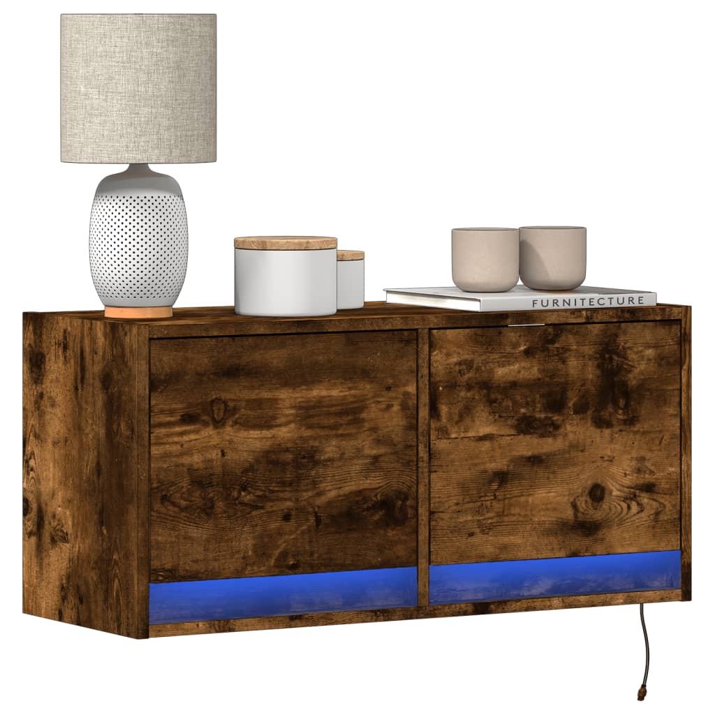 Meuble TV Mural LED en Bois Gris Béton - 140 cm-Mon Meuble TV-Chêne fumé-80 cm-35
