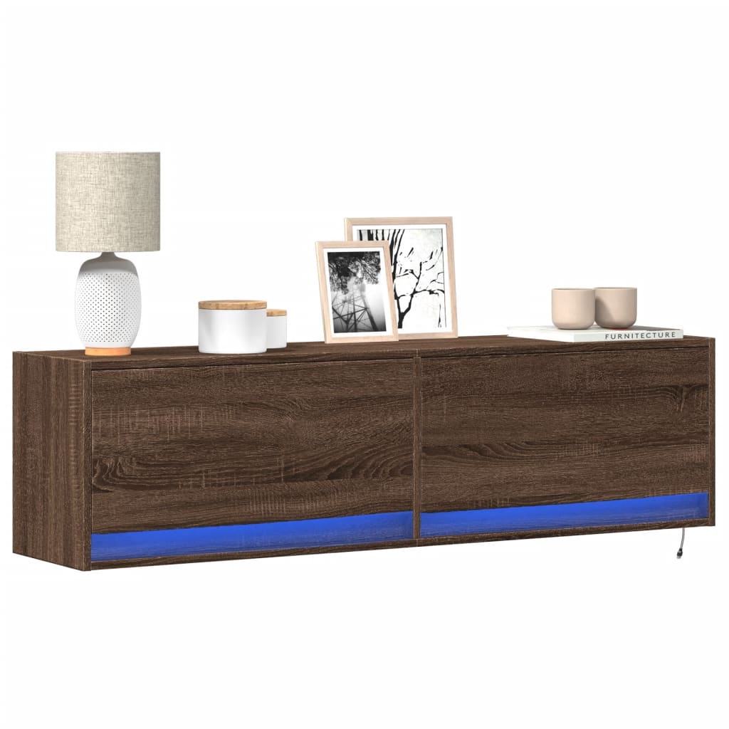 Meuble TV Mural LED en Bois Gris Béton - 140 cm-Mon Meuble TV-Chêne marron-140 cm-26