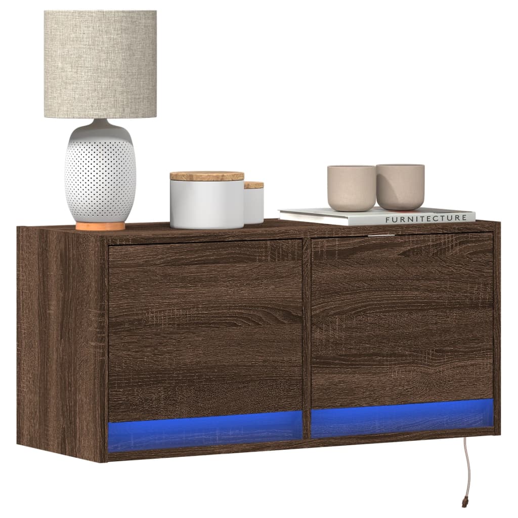 Meuble TV Mural LED en Bois Gris Béton - 140 cm-Mon Meuble TV-Chêne marron-80 cm-30
