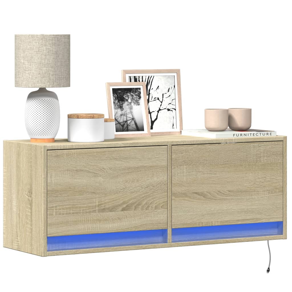 Meuble TV Mural LED en Bois Gris Béton - 140 cm-Mon Meuble TV-Chêne sonoma-100 cm-20