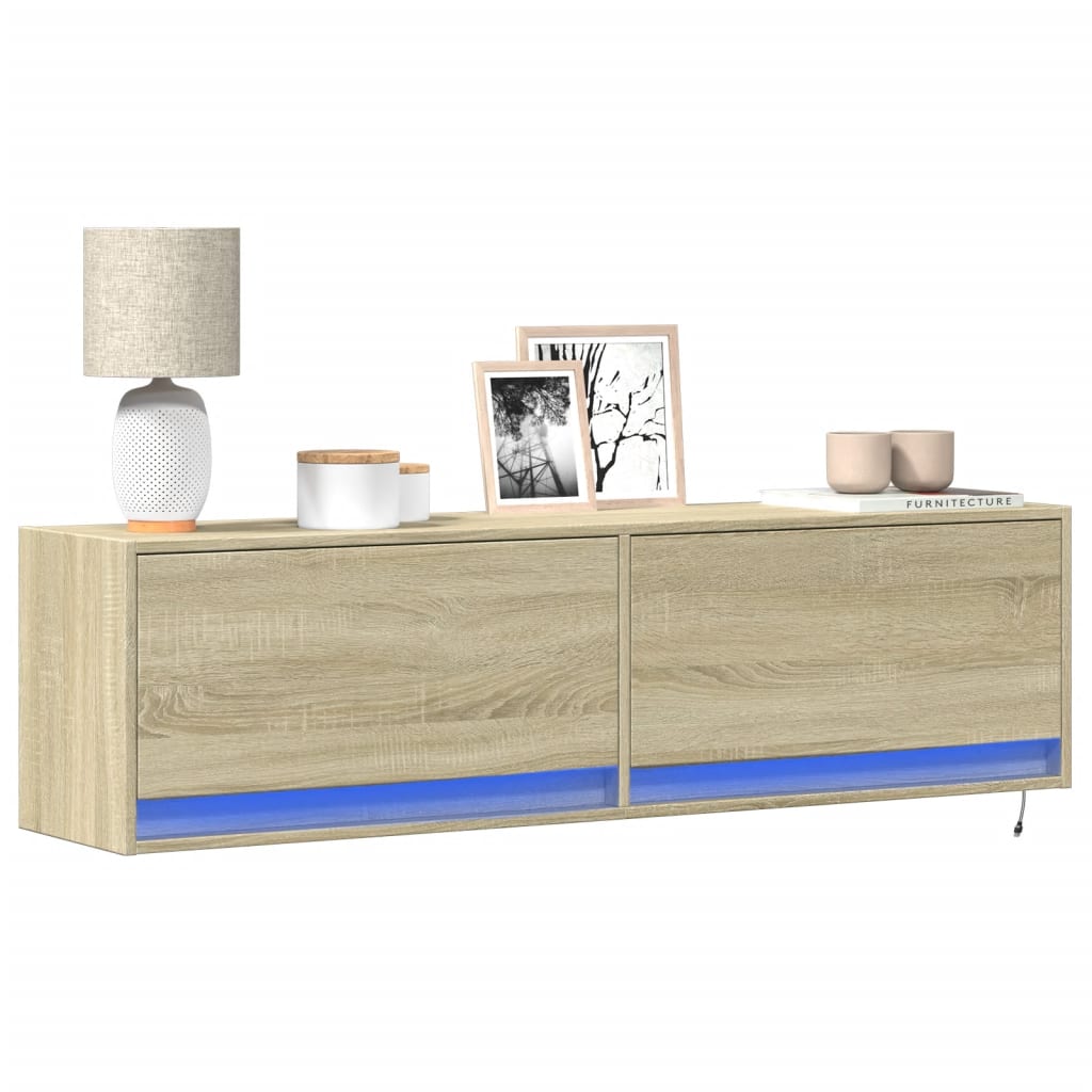 Meuble TV Mural LED en Bois Gris Béton - 140 cm-Mon Meuble TV-Chêne sonoma-140 cm-25
