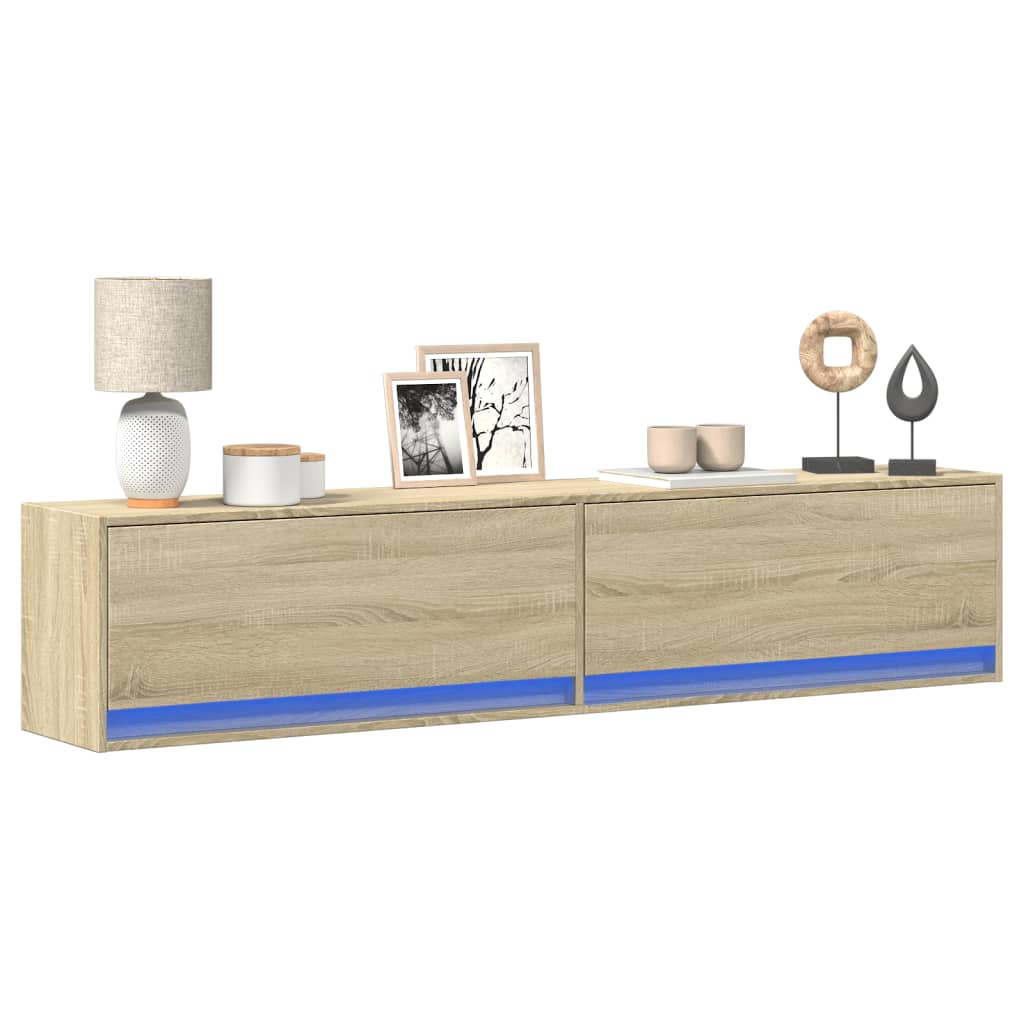 Meuble TV Mural LED en Bois Gris Béton - 140 cm-Mon Meuble TV-Chêne sonoma-180 cm-15