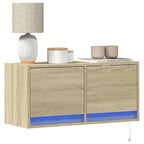 Meuble TV Mural LED en Bois Gris Béton - 140 cm-Mon Meuble TV-Chêne sonoma-80 cm-32