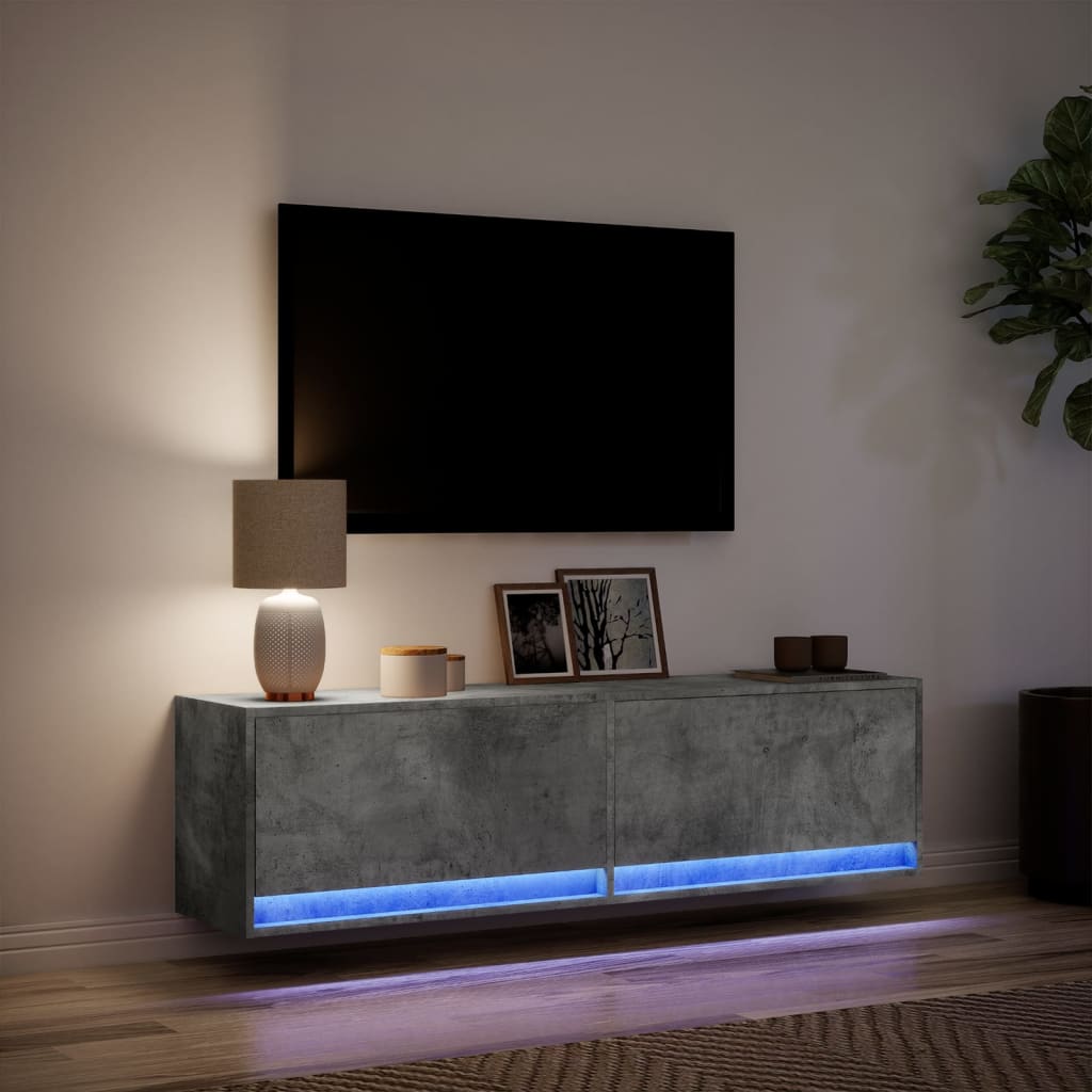 Meuble TV Mural LED en Bois Gris Béton - 140 cm-Mon Meuble TV-Gris béton-80 cm-2