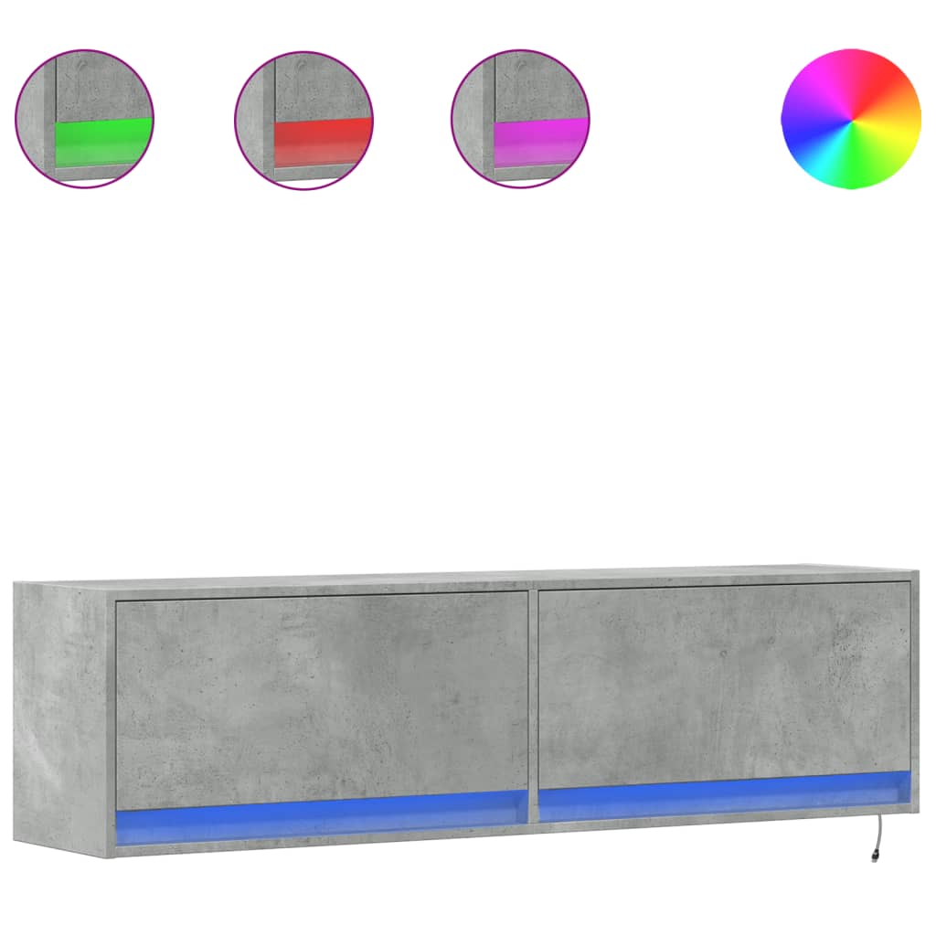 Meuble TV Mural LED en Bois Gris Béton - 140 cm-Mon Meuble TV-Gris béton-80 cm-3