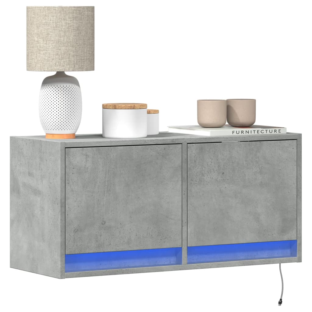 Meuble TV Mural LED en Bois Gris Béton - 140 cm-Mon Meuble TV-Gris béton-80 cm-31