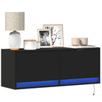 Meuble TV Mural LED en Bois Gris Béton - 140 cm-Mon Meuble TV-Noir-100 cm-19