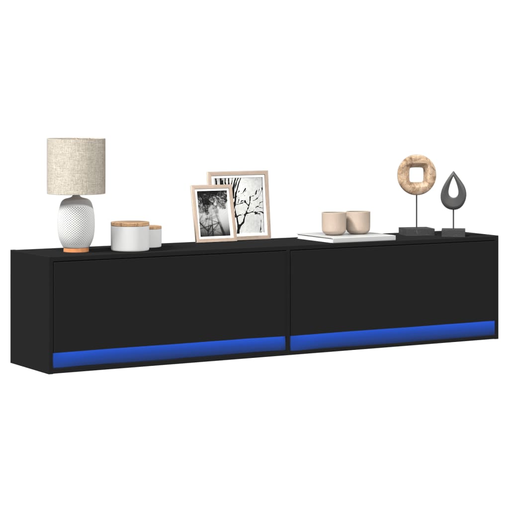 Meuble TV Mural LED en Bois Gris Béton - 140 cm-Mon Meuble TV-Noir-180 cm-13