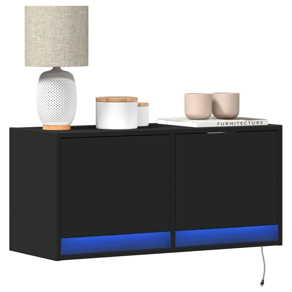 Meuble TV Mural LED en Bois Gris Béton - 140 cm-Mon Meuble TV-Noir-80 cm-29