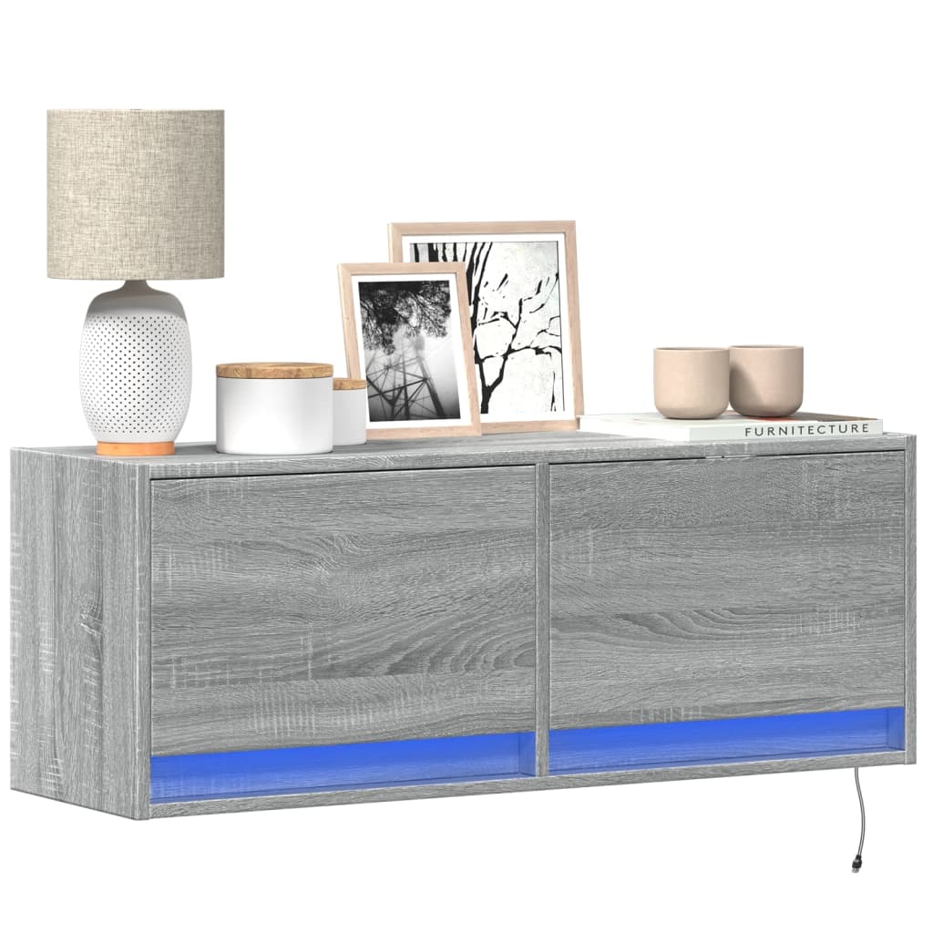 Meuble TV Mural LED en Bois Gris Béton - 140 cm-Mon Meuble TV-Sonoma gris-100 cm-23