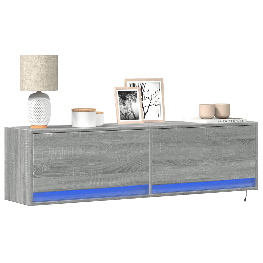 Meuble TV Mural LED en Bois Gris Béton - 140 cm-Mon Meuble TV-Sonoma gris-140 cm-28