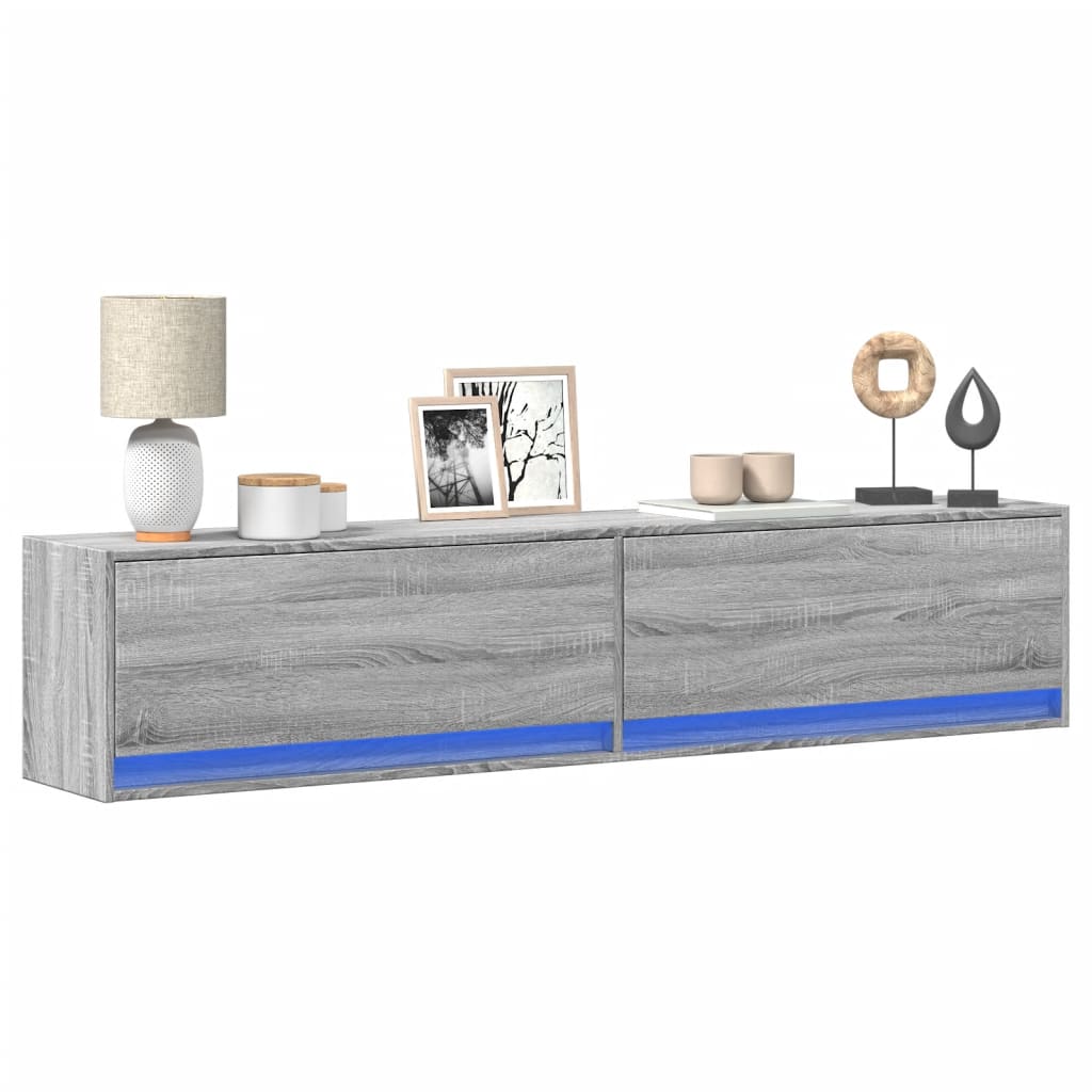 Meuble TV Mural LED en Bois Gris Béton - 140 cm-Mon Meuble TV-Sonoma gris-180 cm-14