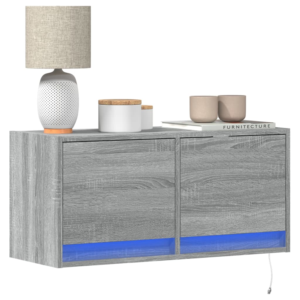 Meuble TV Mural LED en Bois Gris Béton - 140 cm-Mon Meuble TV-Sonoma gris-80 cm-34