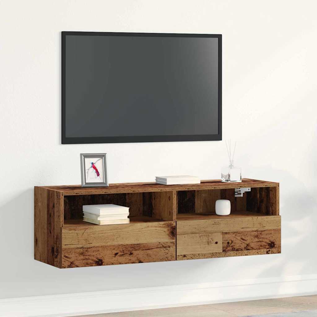 Meuble TV Mural Marron Effet Bois - 60 cm-Mon Meuble TV-Bois ancien-100 cm-1-13