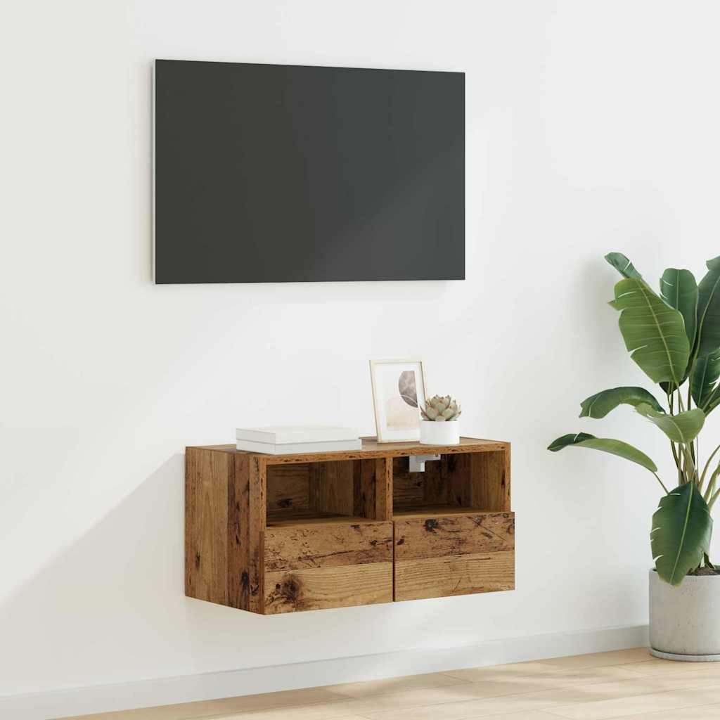 Meuble TV Mural Marron Effet Bois - 60 cm-Mon Meuble TV-Bois ancien-60 cm-1-26