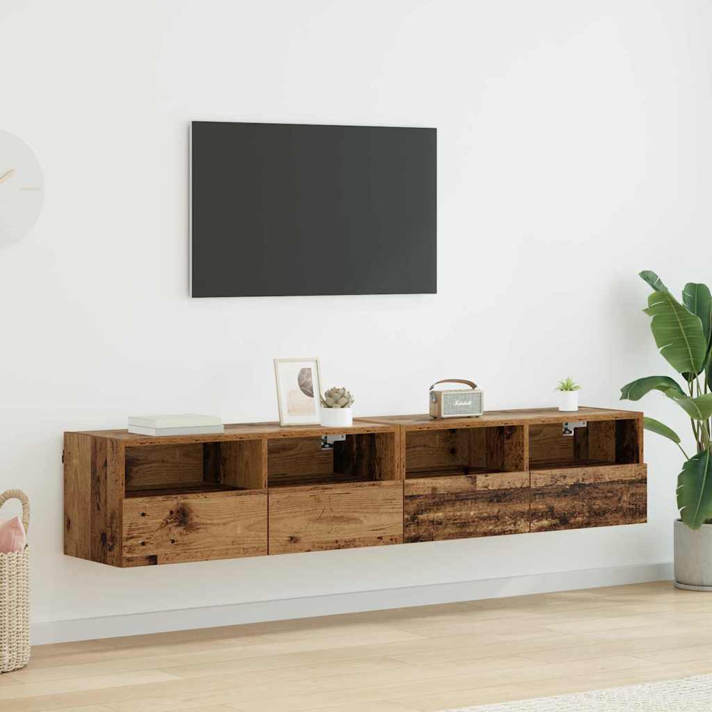 Meuble TV Mural Marron Effet Bois - 60 cm-Mon Meuble TV-Bois ancien-80 cm-2-55