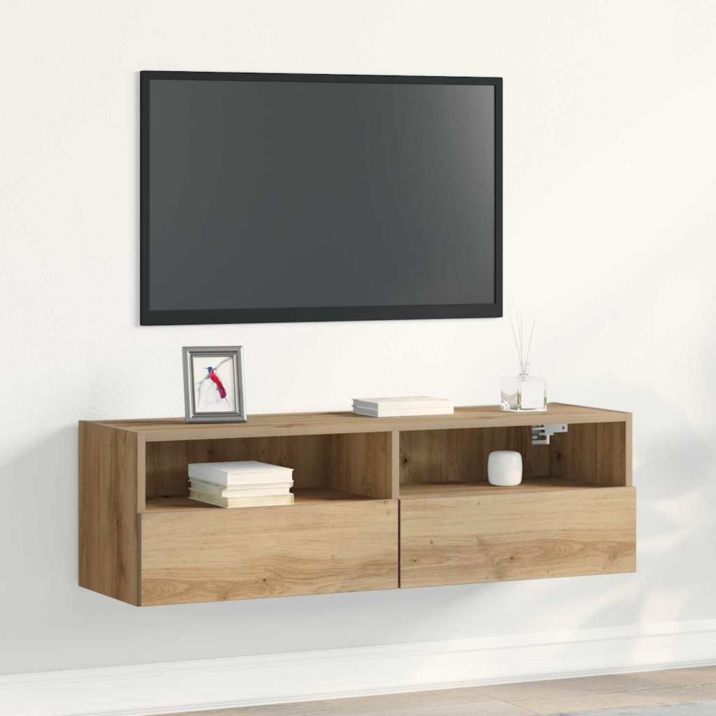 Meuble TV Mural Marron Effet Bois - 60 cm-Mon Meuble TV-Chêne artisanal-100 cm-1-39