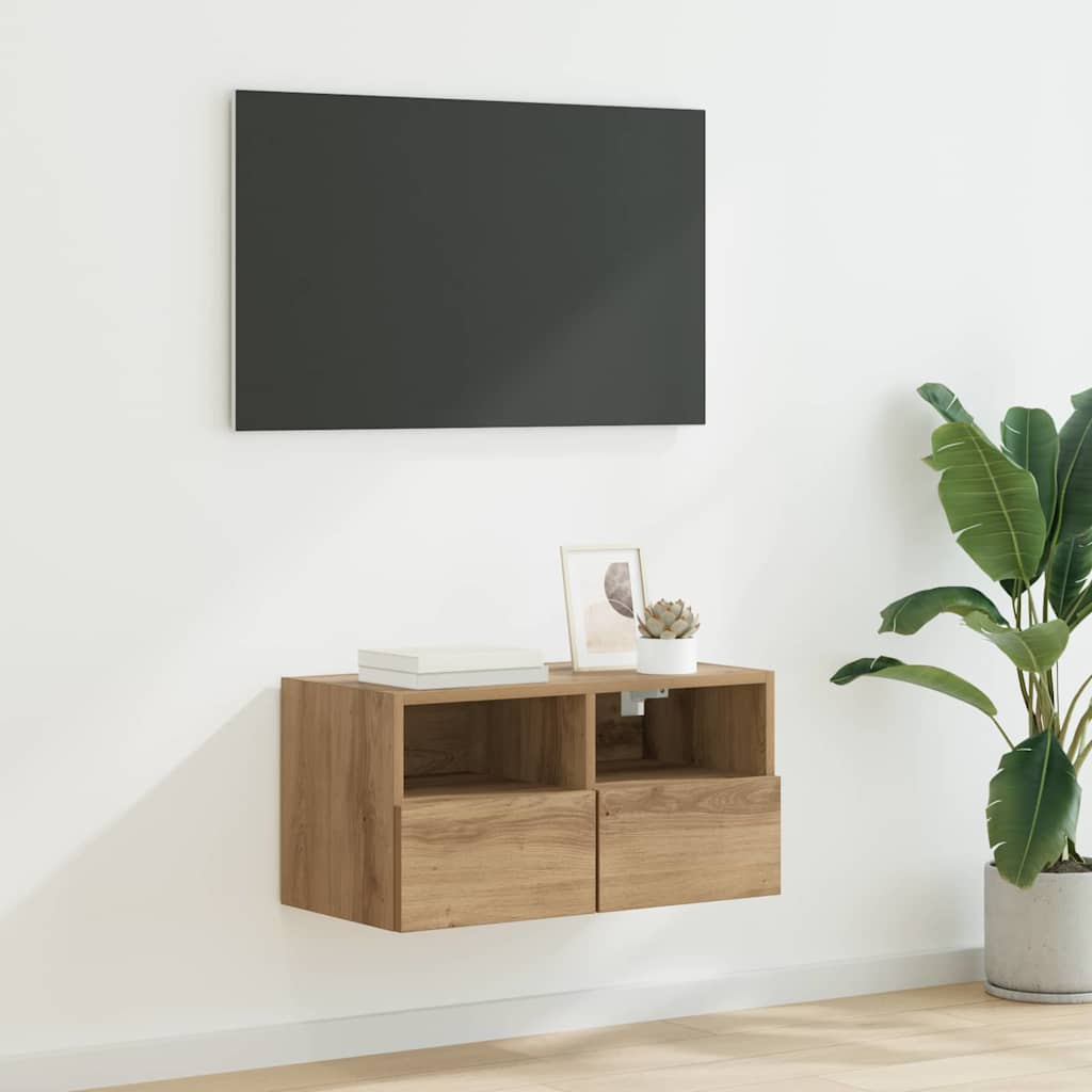 Meuble TV Mural Marron Effet Bois - 60 cm-Mon Meuble TV-Chêne artisanal-60 cm-1-41
