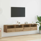 Meuble TV Mural Marron Effet Bois - 60 cm-Mon Meuble TV-Chêne artisanal-80 cm-2-56