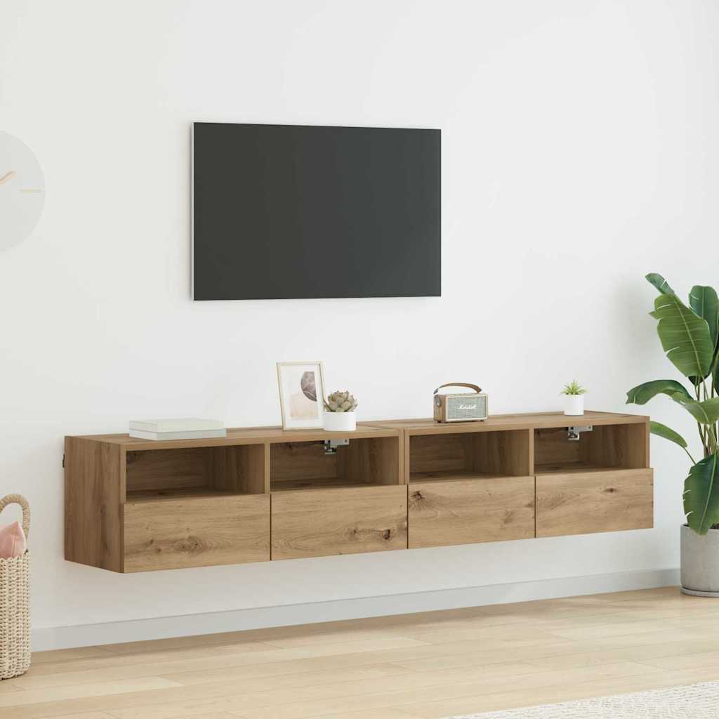 Meuble TV Mural Marron Effet Bois - 60 cm-Mon Meuble TV-Chêne artisanal-80 cm-2-56