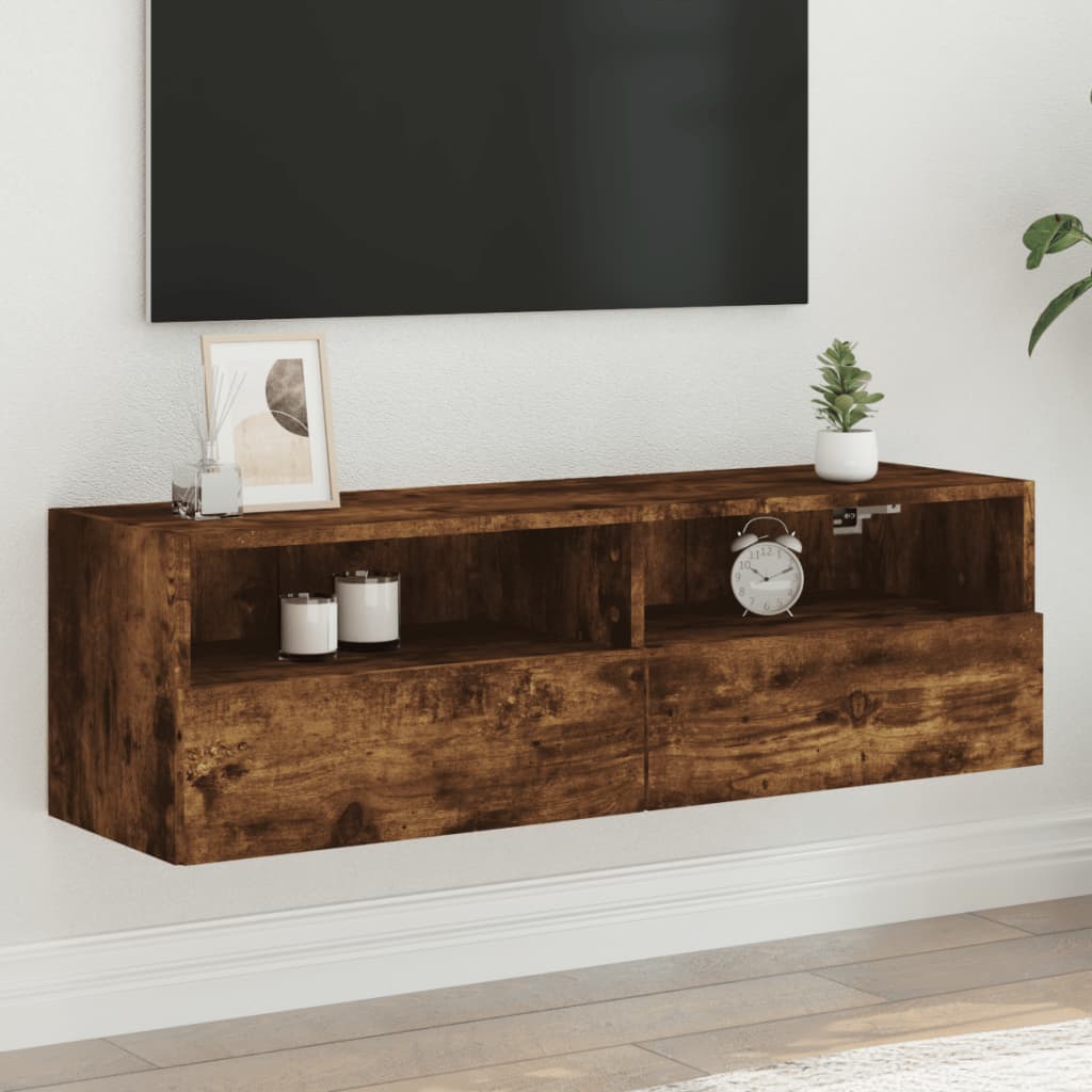 Meuble TV Mural Marron Effet Bois - 60 cm-Mon Meuble TV-Chêne fumé-100 cm-1-17
