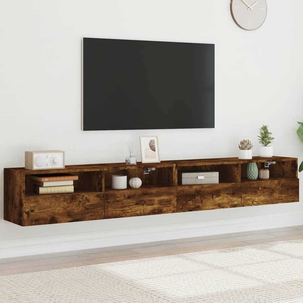 Meuble TV Mural Marron Effet Bois - 60 cm-Mon Meuble TV-Chêne fumé-100 cm-2-63