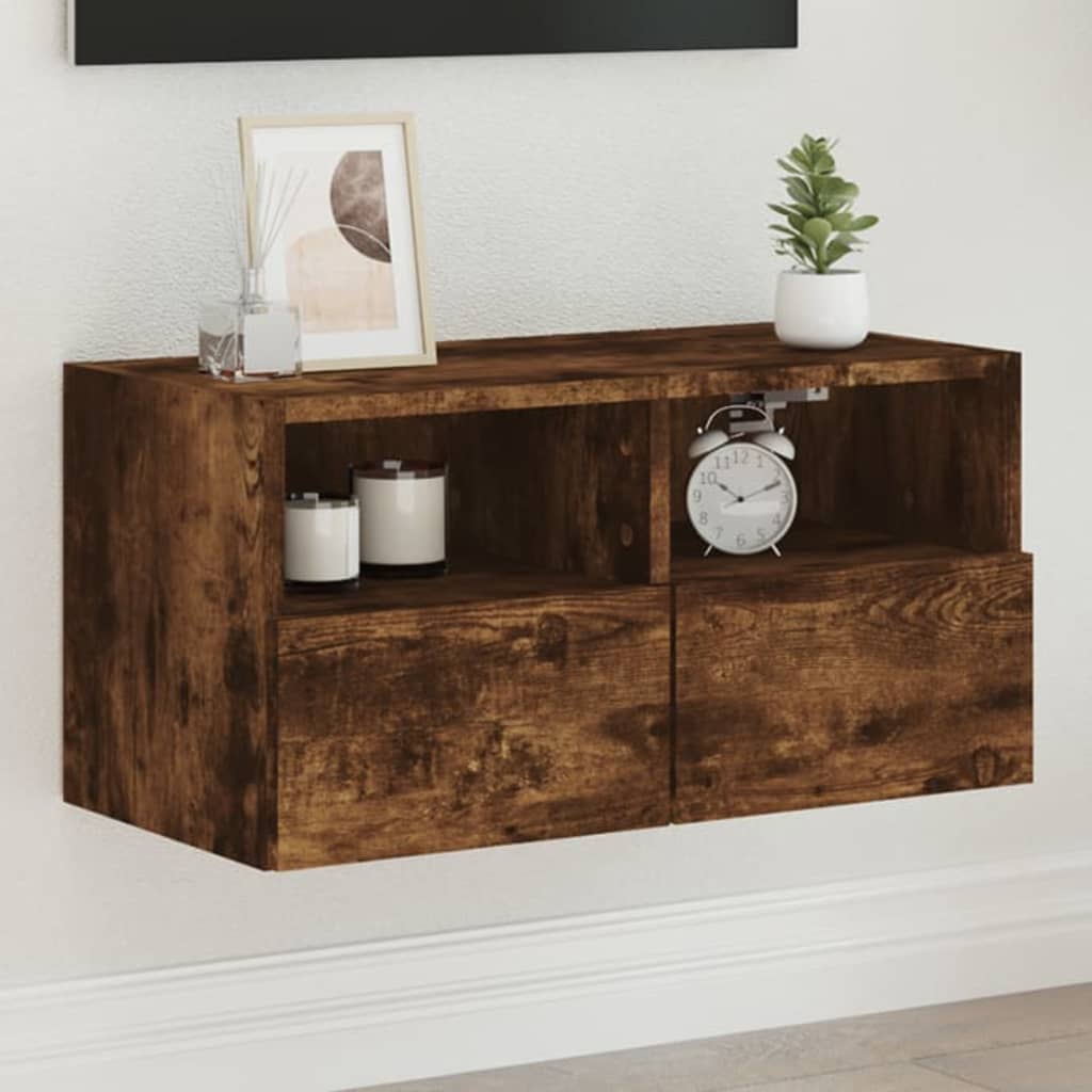 Meuble TV Mural Marron Effet Bois - 60 cm-Mon Meuble TV-Chêne fumé-60 cm-1-28