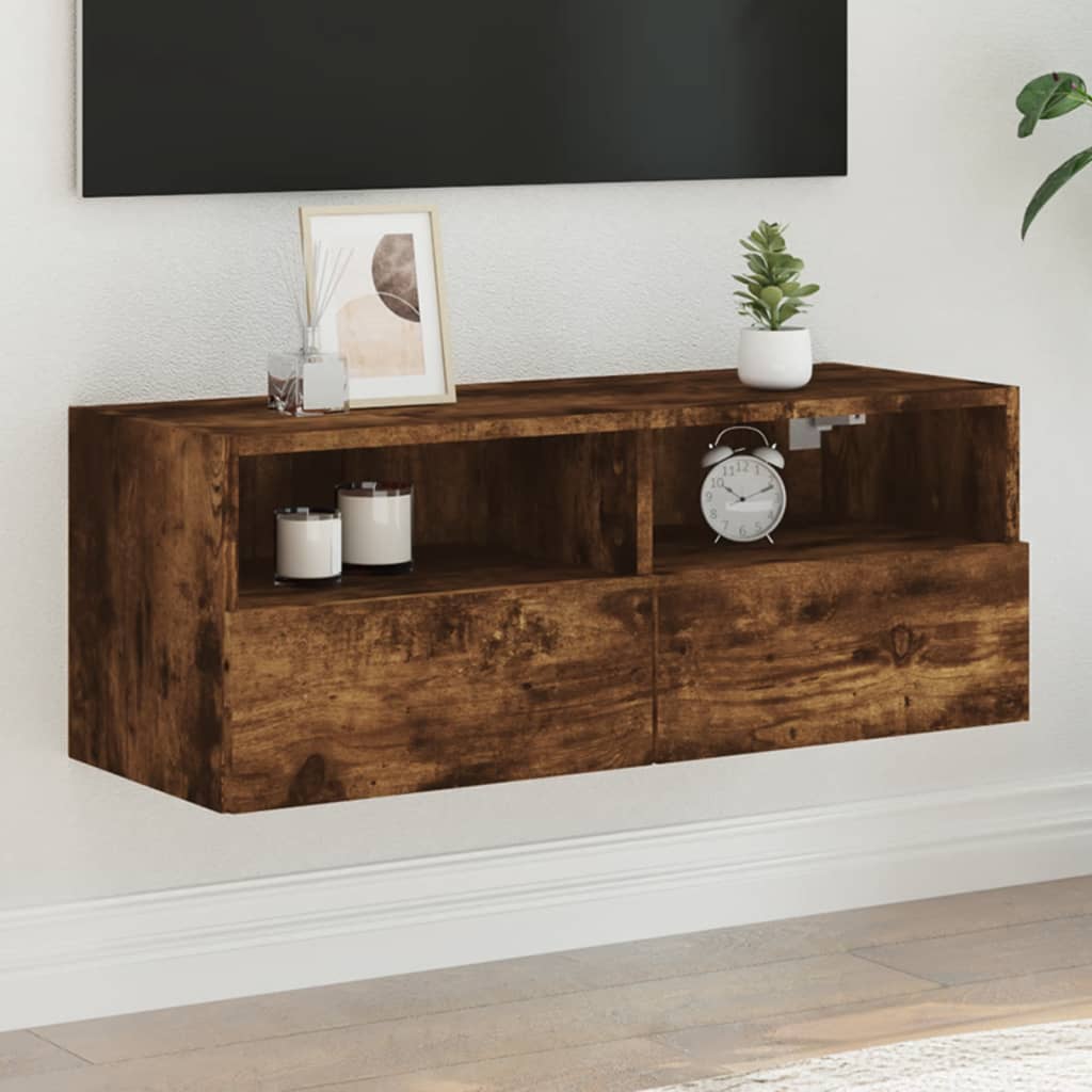 Meuble TV Mural Marron Effet Bois - 60 cm-Mon Meuble TV-Chêne fumé-80 cm-1-37